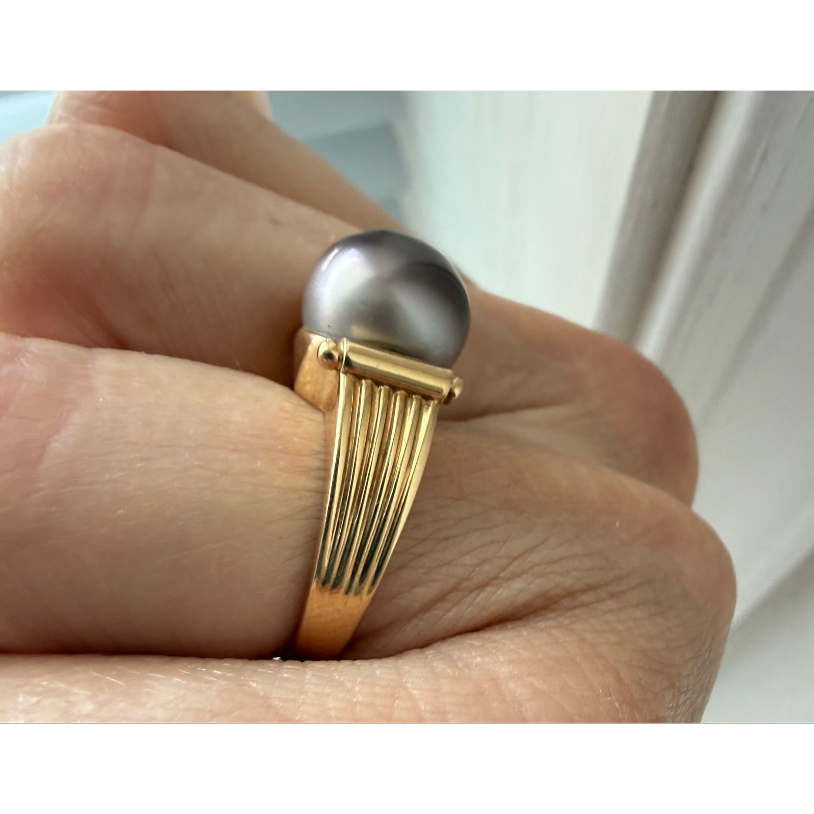 Designer | Grecian Style 14k Yellow Gold 10.9 Mm Tahitian Pearl Ring | Appx 6.5”